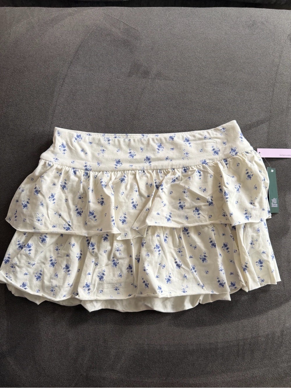 wild fable Cream Mini Skirt with Blue Floral Ruffles
